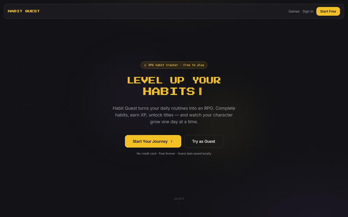 Habit Quest landing page